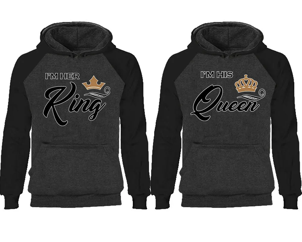 King and Queen Couple Matching Raglan Hoodies, King and Queen Contrast Hoodies