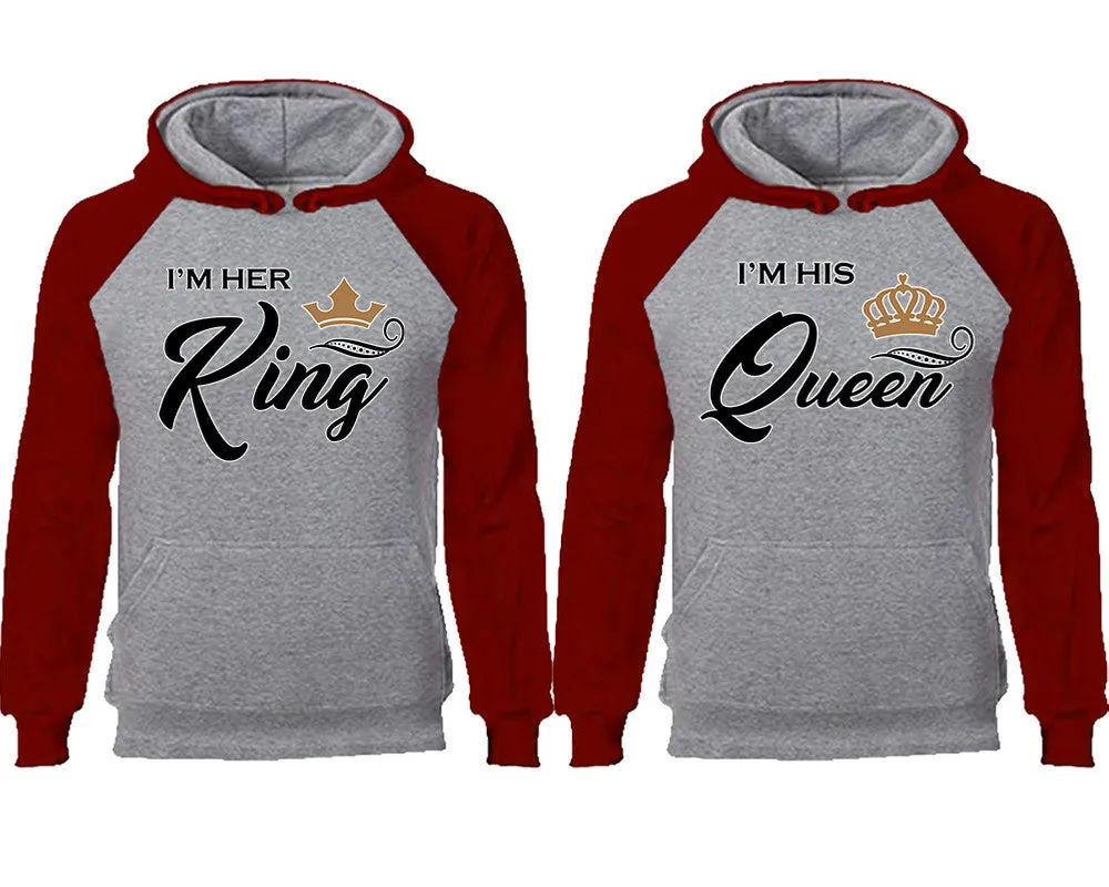 King and Queen Couple Matching Raglan Hoodies, King and Queen Contrast Hoodies