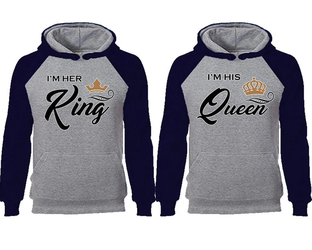 King and Queen Couple Matching Raglan Hoodies, King and Queen Contrast Hoodies