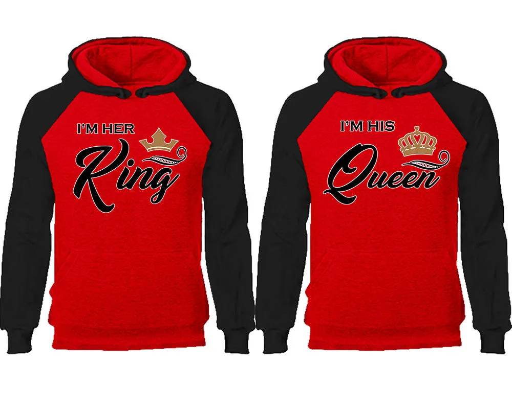 King and Queen Couple Matching Raglan Hoodies, King and Queen Contrast Hoodies