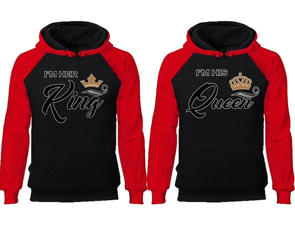 King and Queen Couple Matching Raglan Hoodies, King and Queen Contrast Hoodies