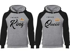 King and Queen Couple Matching Raglan Hoodies, King and Queen Contrast Hoodies