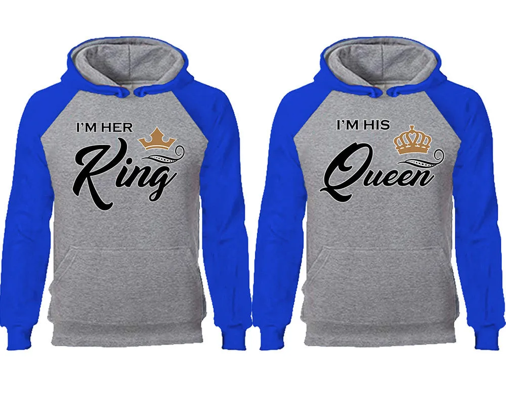 King and Queen Couple Matching Raglan Hoodies, King and Queen Contrast Hoodies