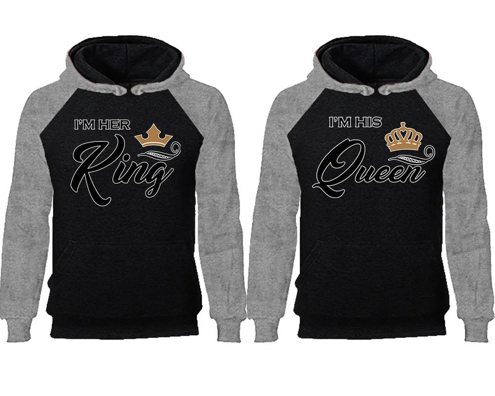 King and Queen Couple Matching Raglan Hoodies, King and Queen Contrast Hoodies