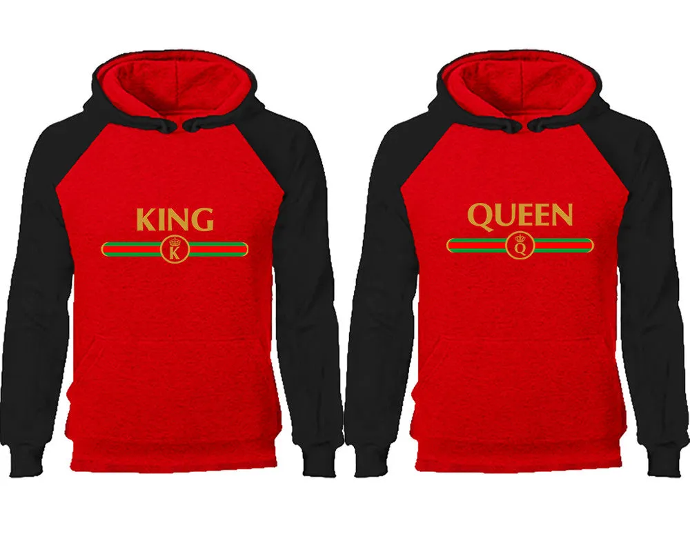 King and Queen Couple Matching Raglan Hoodies, King Queen Contrast Hoodies