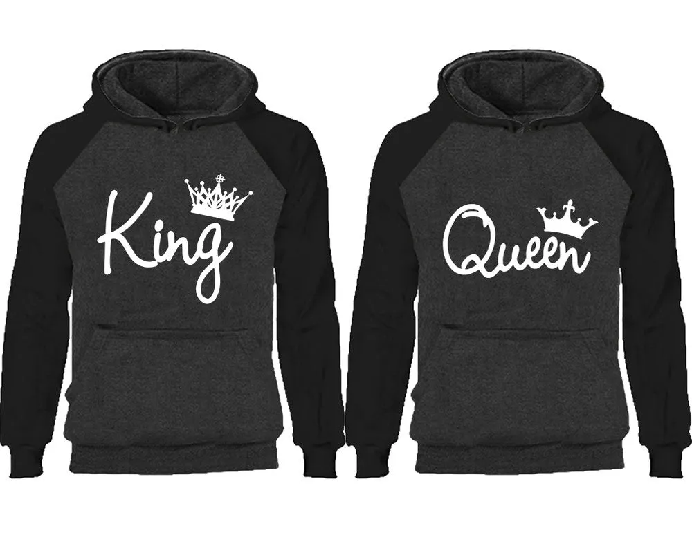 King and Queen Couple Matching Raglan Hoodies, King Queen Contrast Hoodies