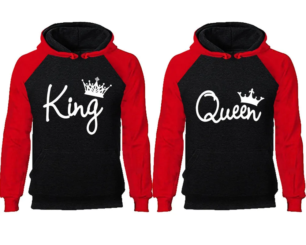 King and Queen Couple Matching Raglan Hoodies, King Queen Contrast Hoodies