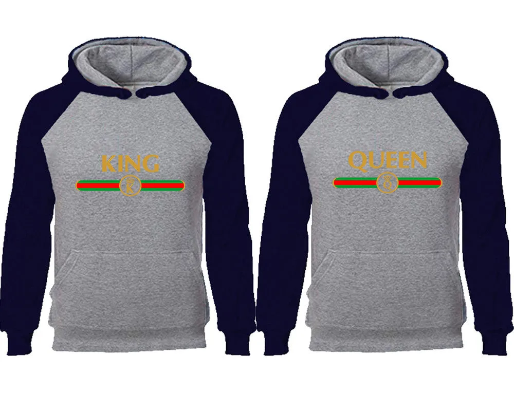 King and Queen Couple Matching Raglan Hoodies, King Queen Contrast Hoodies