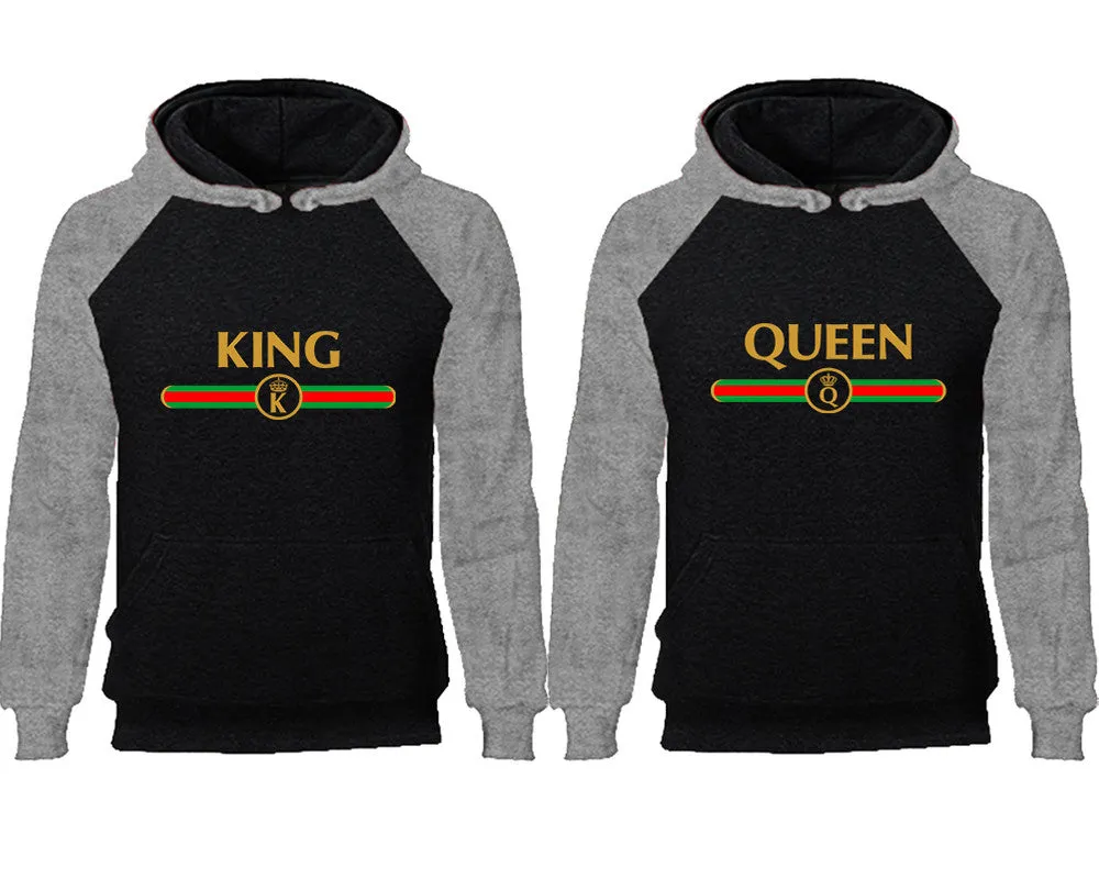 King and Queen Couple Matching Raglan Hoodies, King Queen Contrast Hoodies