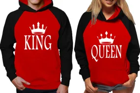 King Queen Couple Matching Contrast Raglan Hoodies