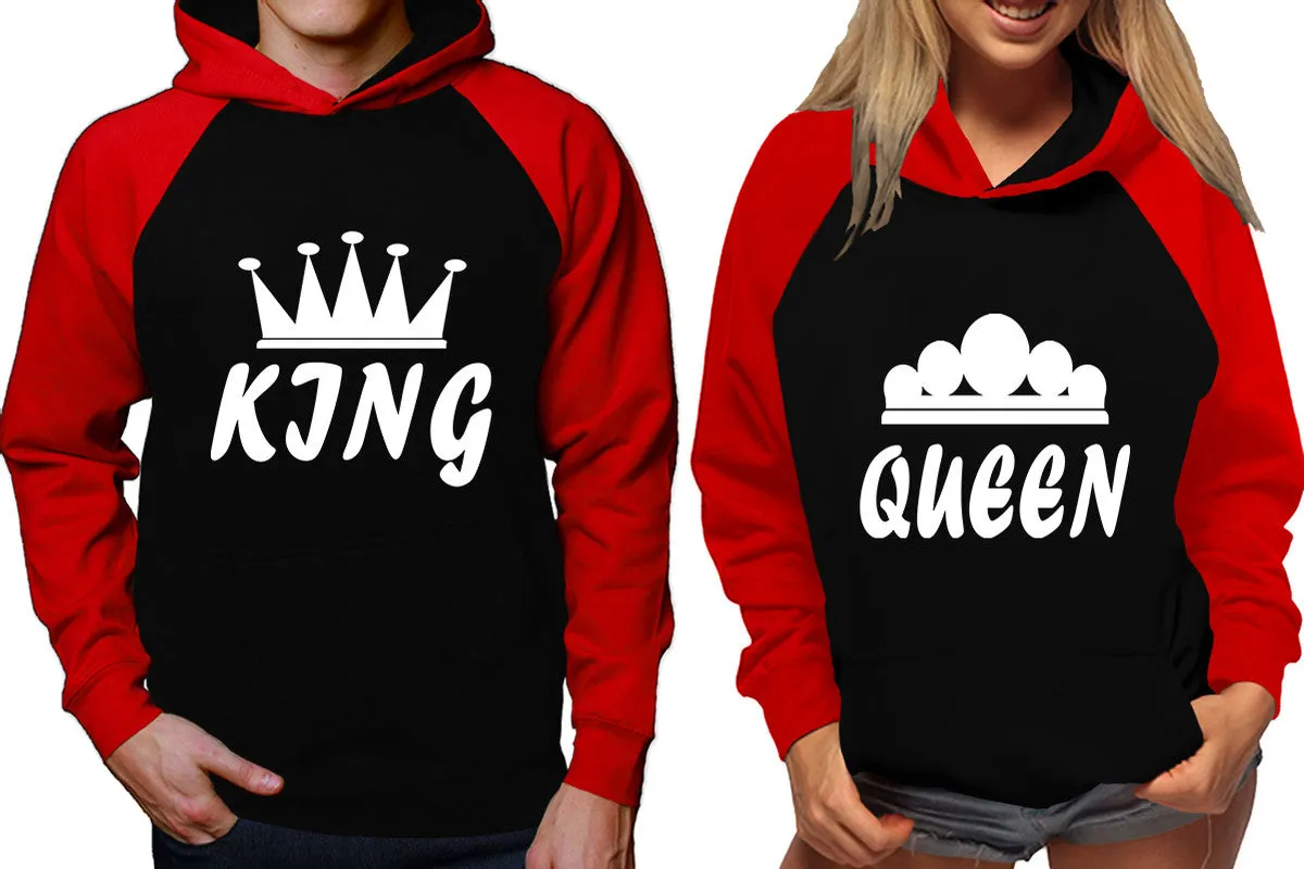 King Queen Couple Matching Contrast Raglan Hoodies