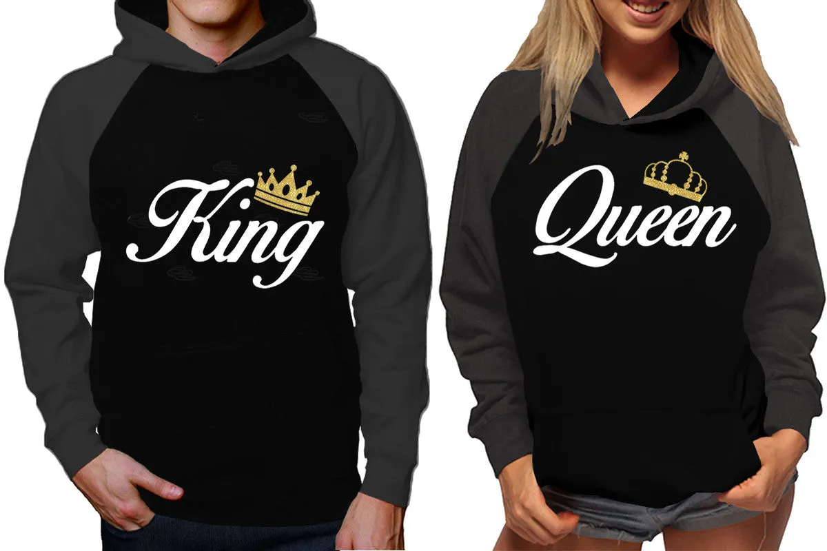 King Queen Couple Matching Contrast Raglan Hoodies