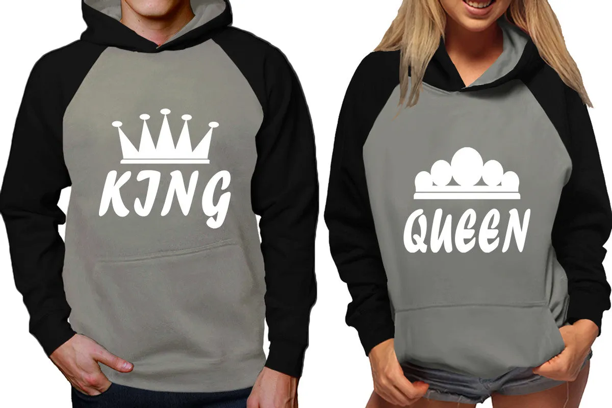 King Queen Couple Matching Contrast Raglan Hoodies