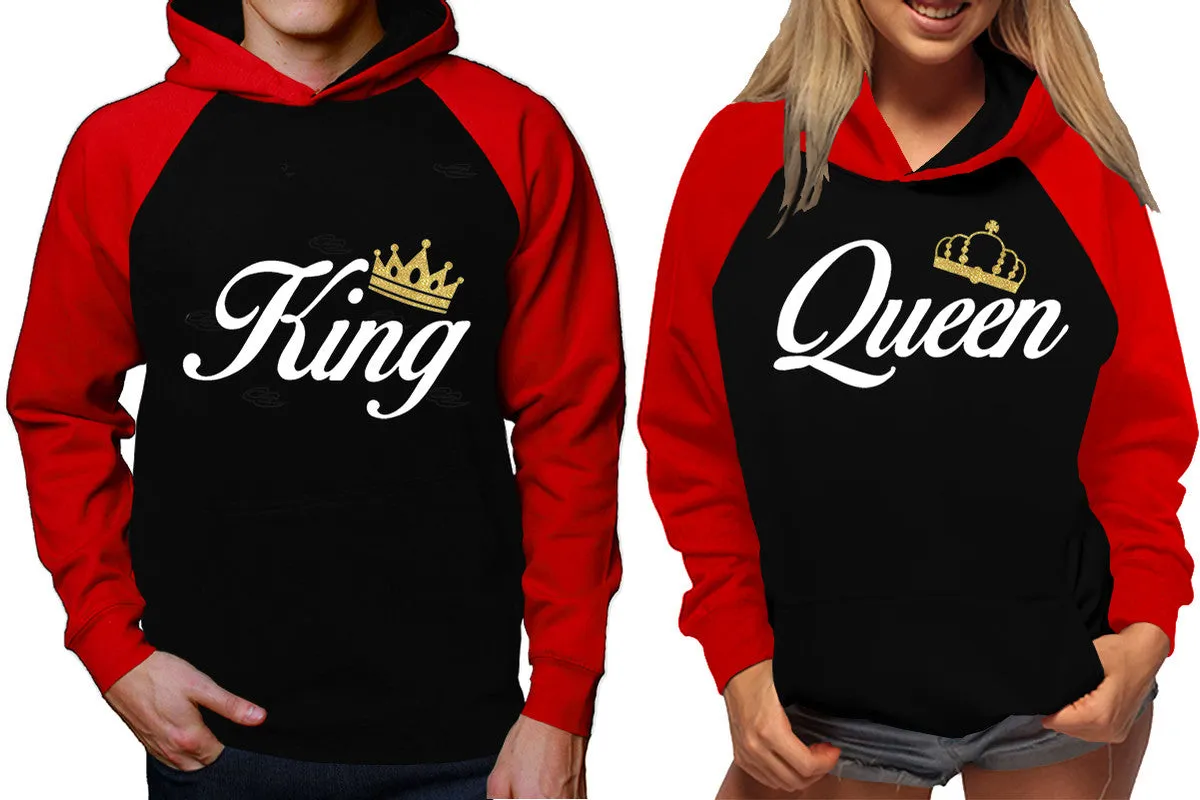 King Queen Couple Matching Contrast Raglan Hoodies