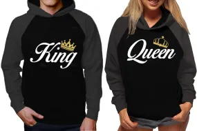 King Queen Couple Matching Contrast Raglan Hoodies