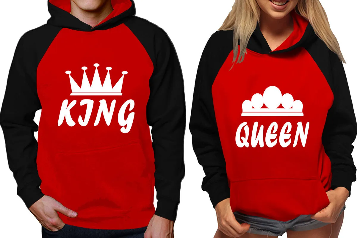 King Queen Couple Matching Contrast Raglan Hoodies