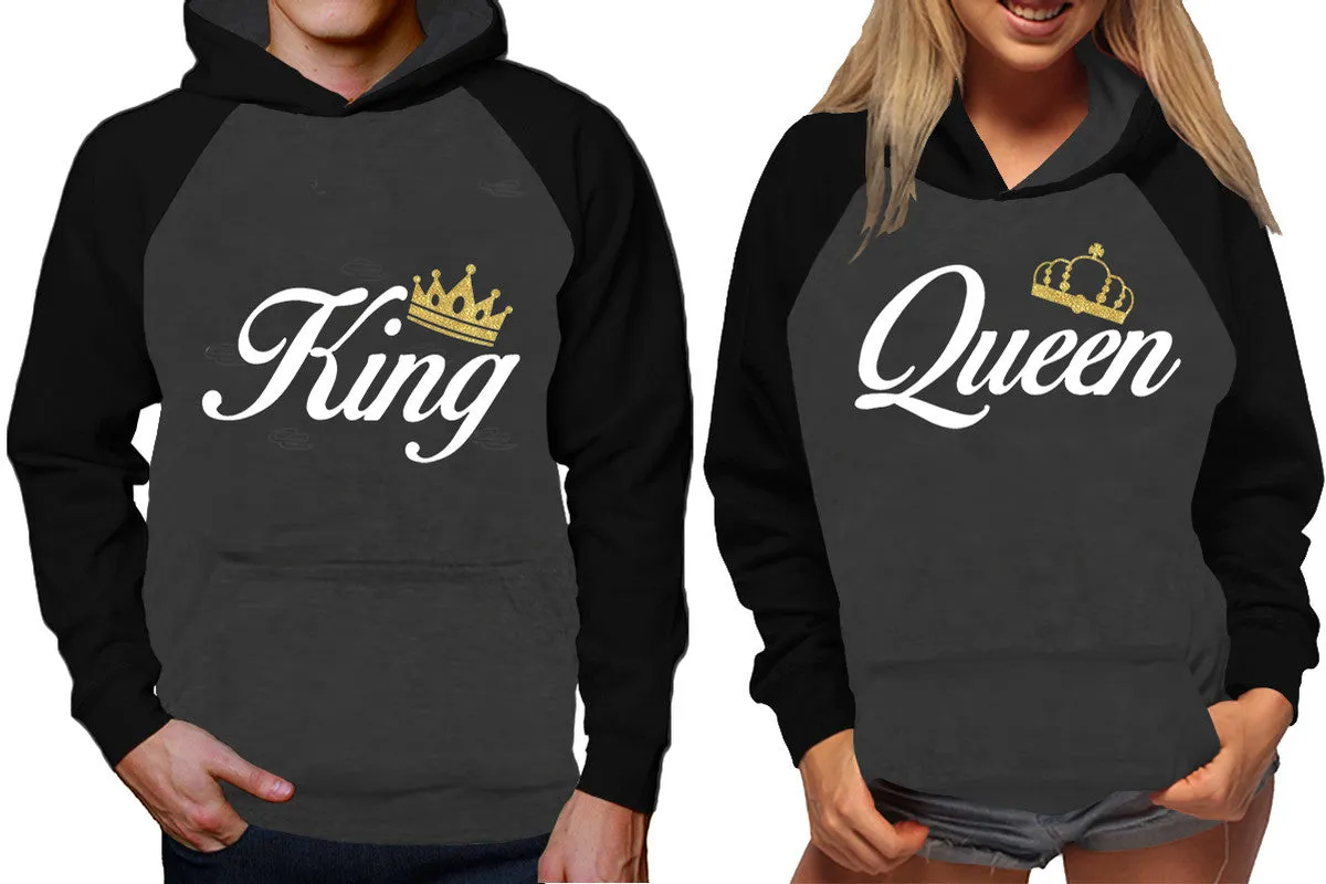 King Queen Couple Matching Contrast Raglan Hoodies