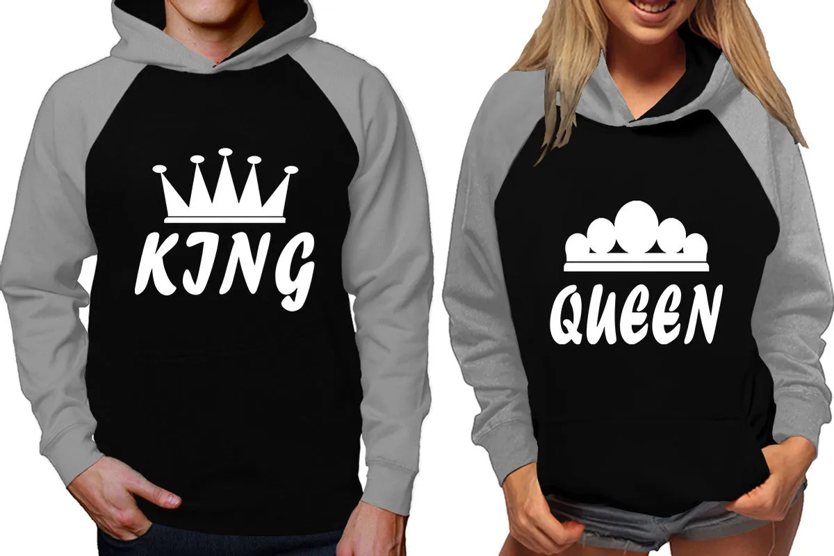 King Queen Couple Matching Contrast Raglan Hoodies