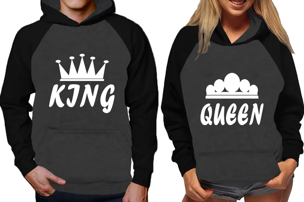 King Queen Couple Matching Contrast Raglan Hoodies