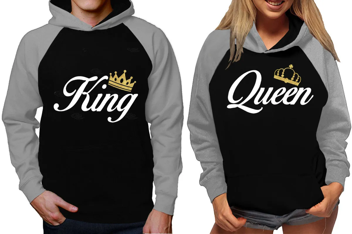 King Queen Couple Matching Contrast Raglan Hoodies