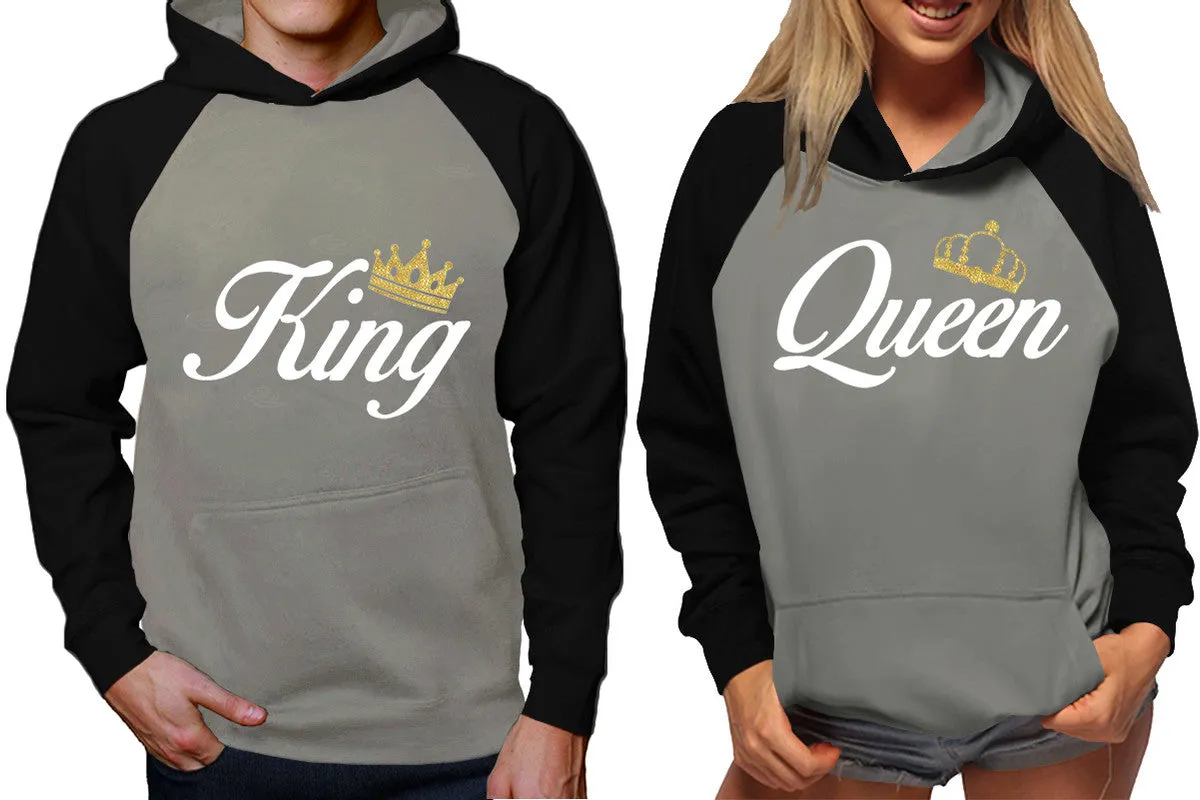 King Queen Couple Matching Contrast Raglan Hoodies