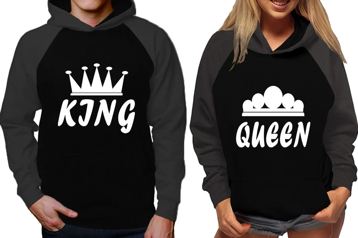 King Queen Couple Matching Contrast Raglan Hoodies