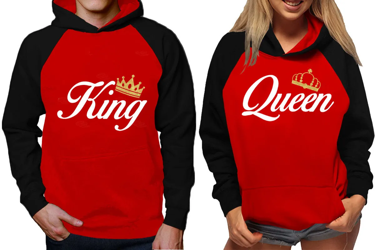 King Queen Couple Matching Contrast Raglan Hoodies