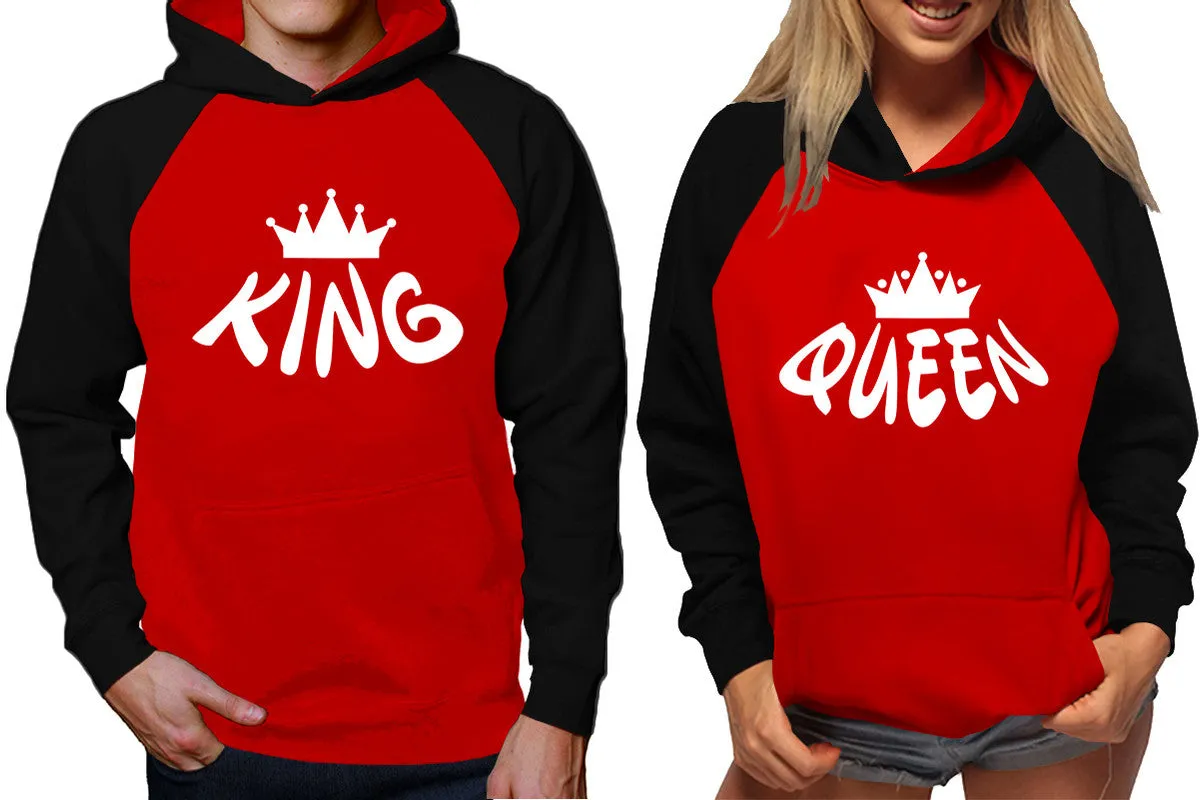 King Queen Couple Matching Hoodies, Matching Contrast Raglan Hoodies