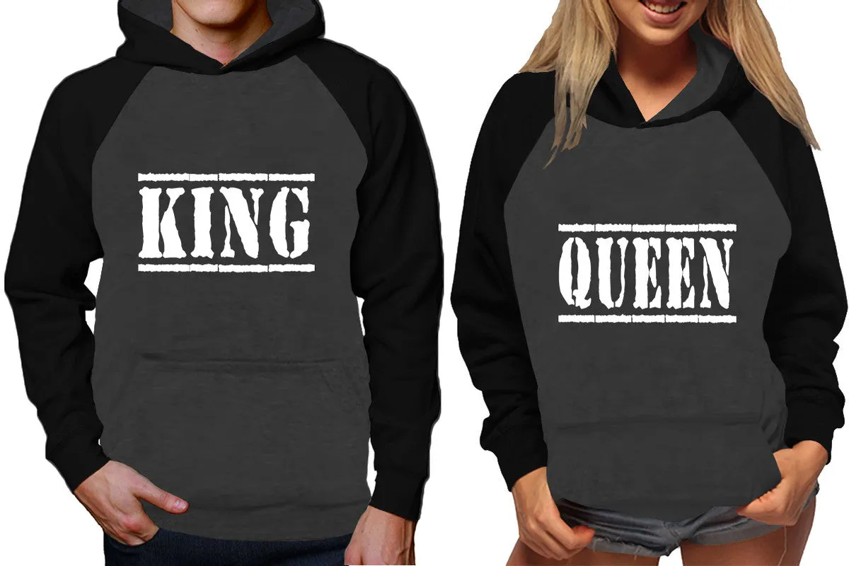 King Queen Couple Matching Hoodies, Matching Contrast Raglan Hoodies