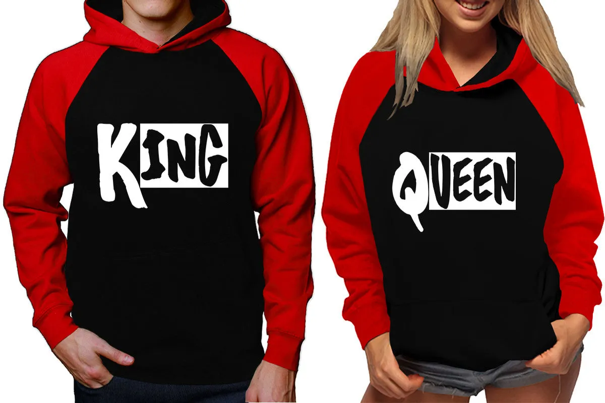 King Queen Couple Matching Hoodies, Matching Contrast Raglan Hoodies