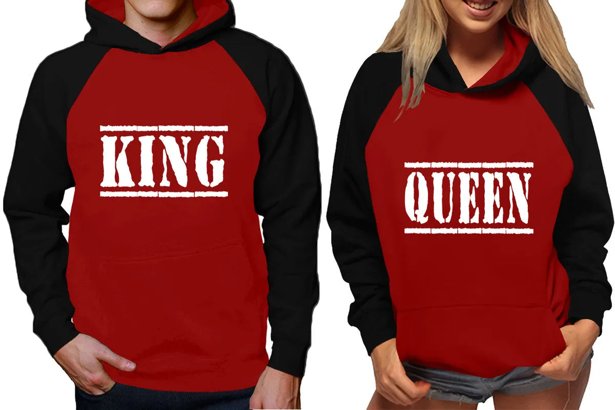 King Queen Couple Matching Hoodies, Matching Contrast Raglan Hoodies