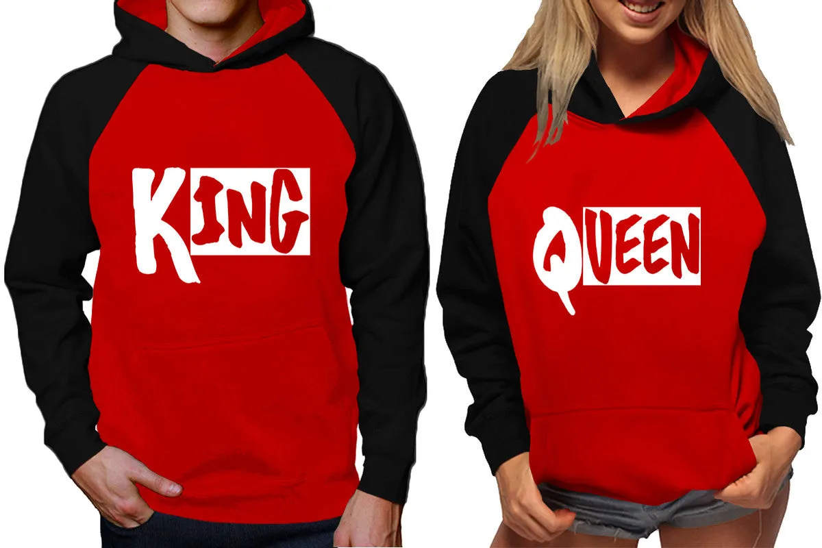 King Queen Couple Matching Hoodies, Matching Contrast Raglan Hoodies