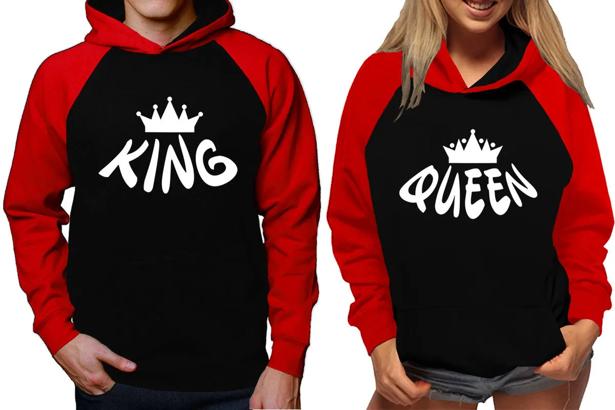 King Queen Couple Matching Hoodies, Matching Contrast Raglan Hoodies