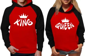 King Queen Couple Matching Hoodies, Matching Contrast Raglan Hoodies