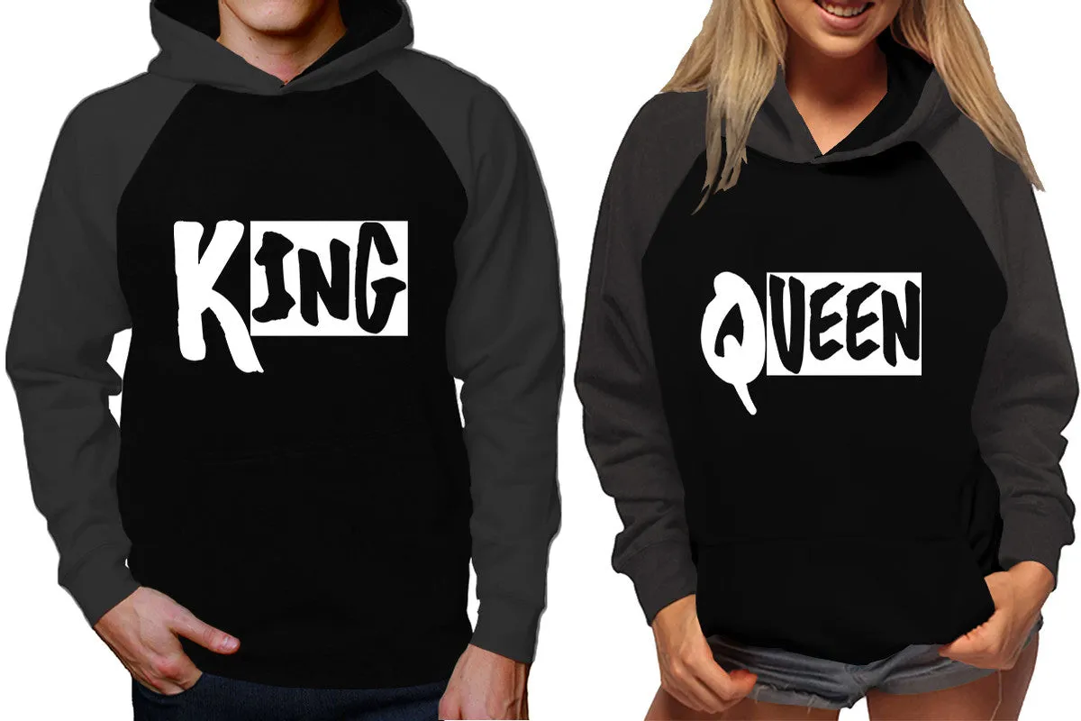 King Queen Couple Matching Hoodies, Matching Contrast Raglan Hoodies