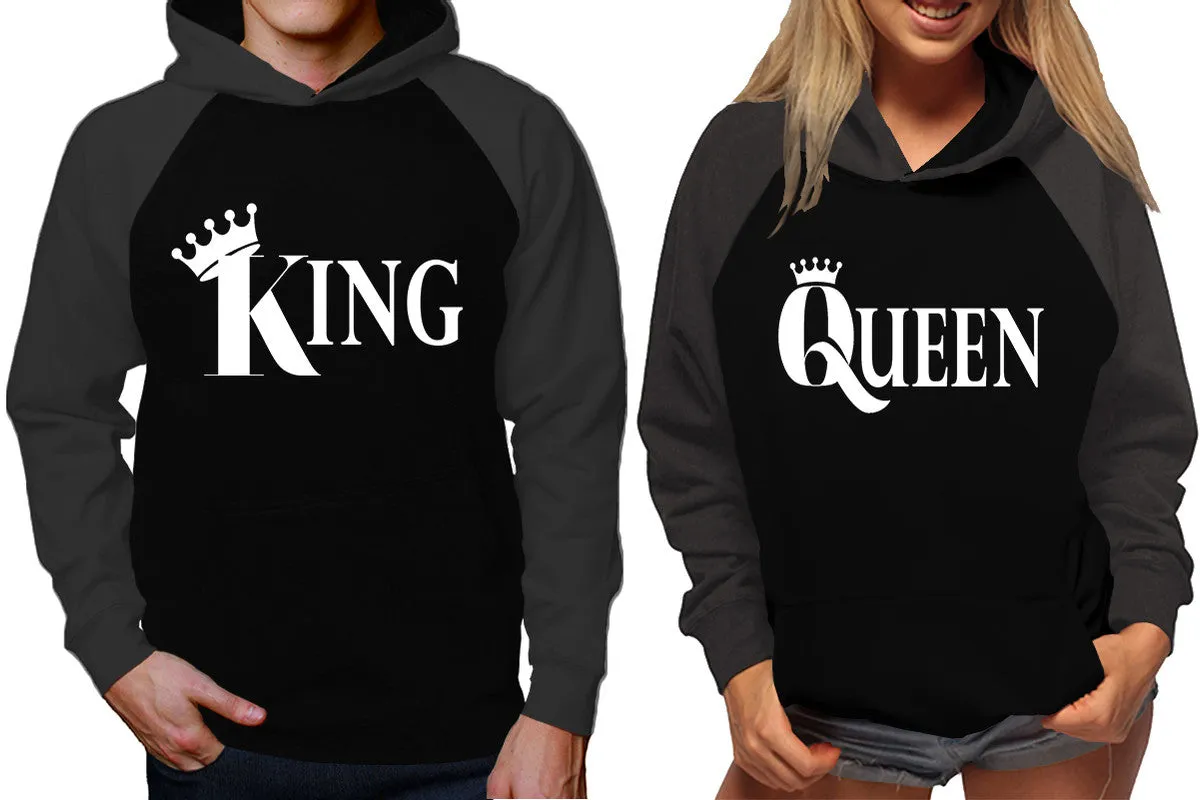 King Queen Couple Matching Hoodies, Matching Contrast Raglan Hoodies