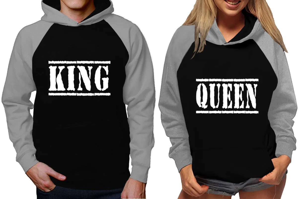 King Queen Couple Matching Hoodies, Matching Contrast Raglan Hoodies