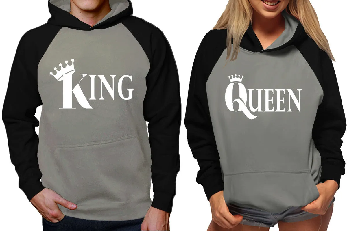 King Queen Couple Matching Hoodies, Matching Contrast Raglan Hoodies