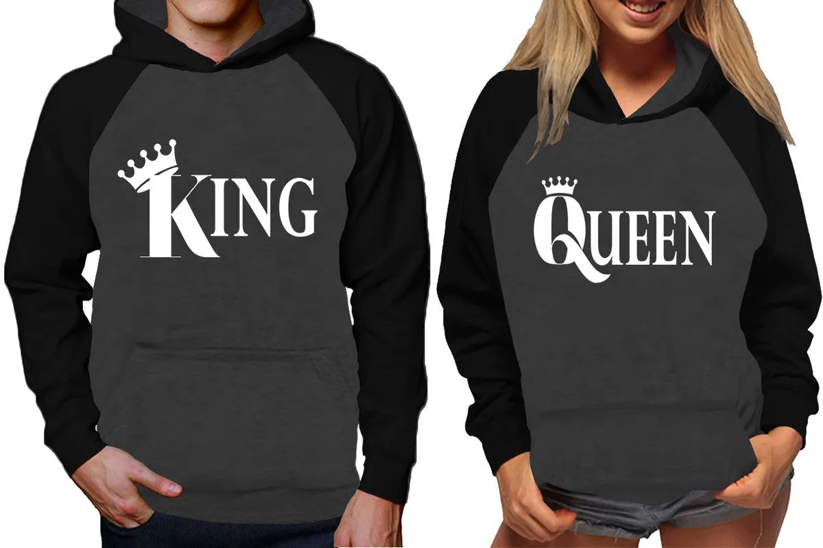 King Queen Couple Matching Hoodies, Matching Contrast Raglan Hoodies