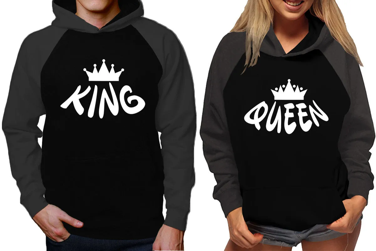 King Queen Couple Matching Hoodies, Matching Contrast Raglan Hoodies