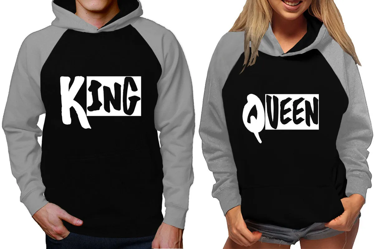 King Queen Couple Matching Hoodies, Matching Contrast Raglan Hoodies