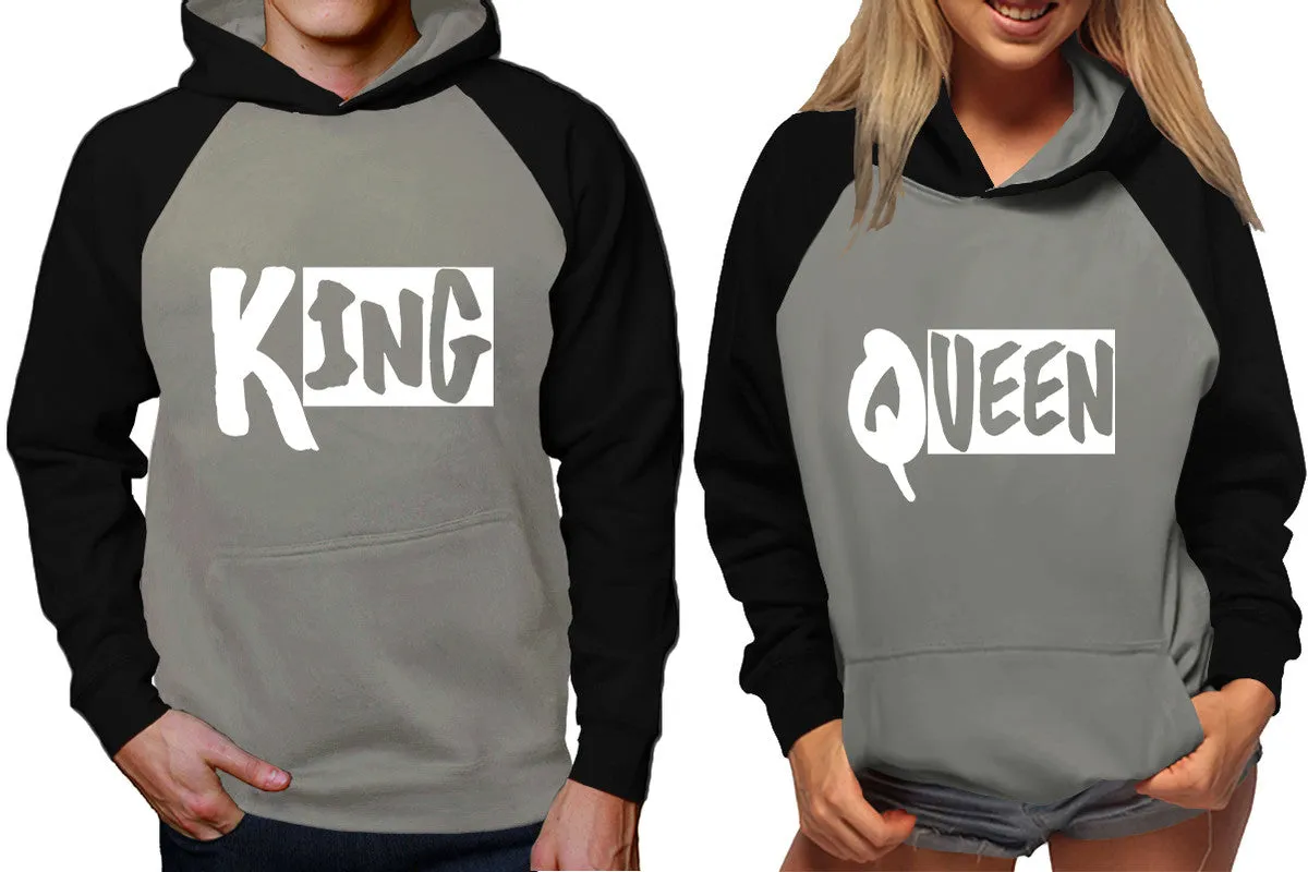 King Queen Couple Matching Hoodies, Matching Contrast Raglan Hoodies