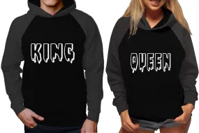 King Queen Couple Matching Hoodies, Matching Contrast Raglan Hoodies