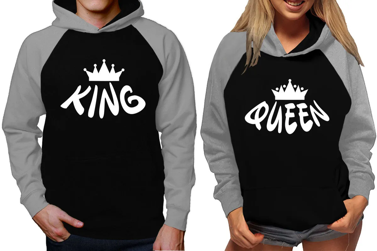 King Queen Couple Matching Hoodies, Matching Contrast Raglan Hoodies