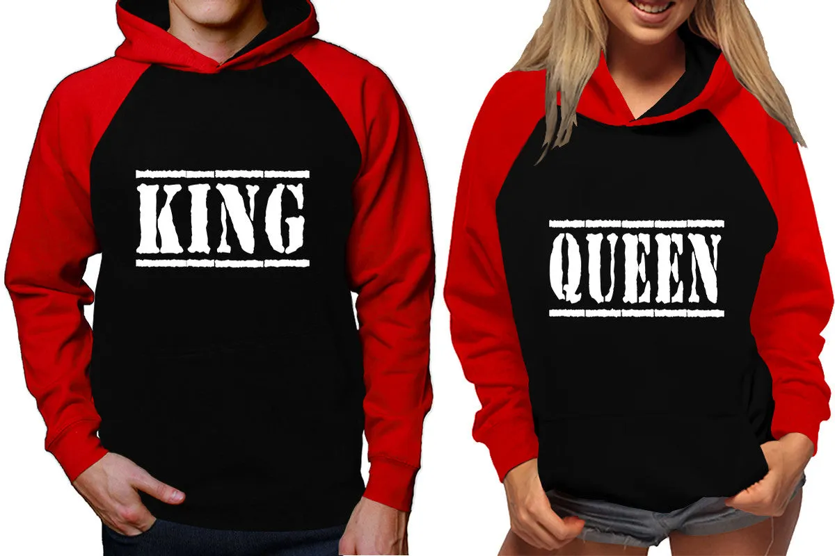 King Queen Couple Matching Hoodies, Matching Contrast Raglan Hoodies