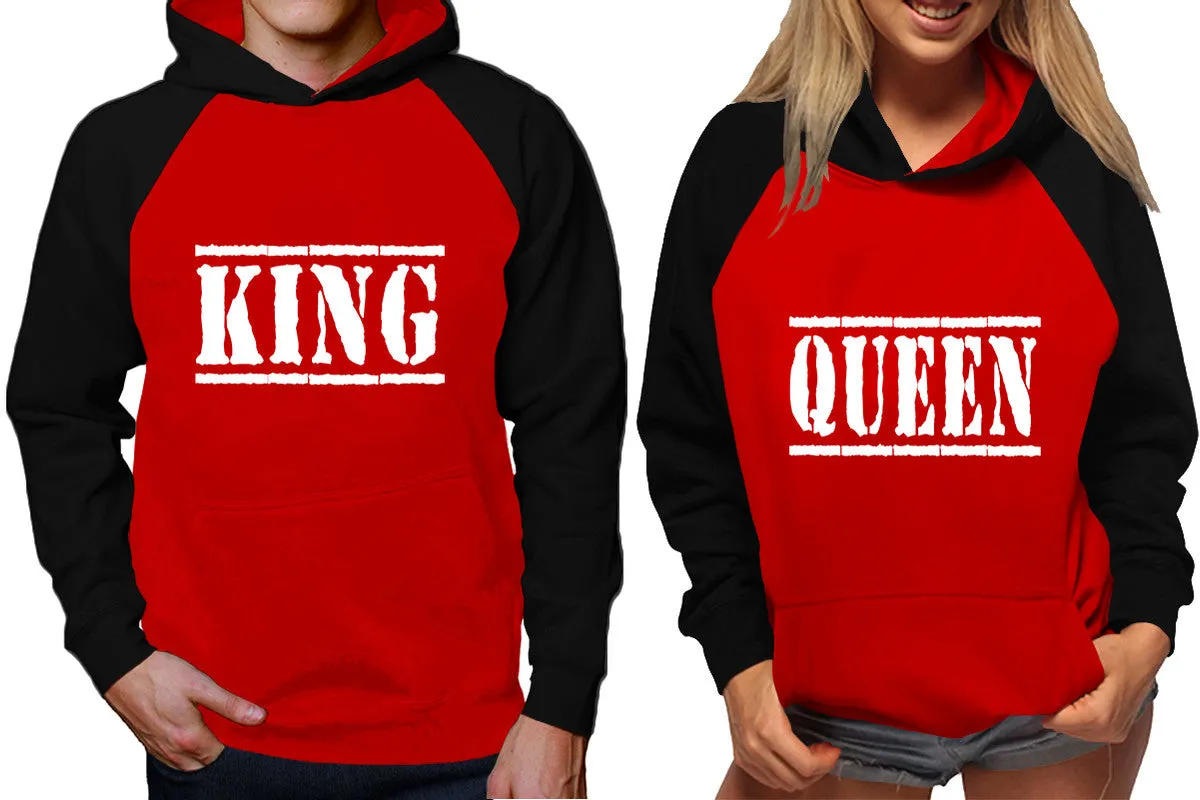 King Queen Couple Matching Hoodies, Matching Contrast Raglan Hoodies