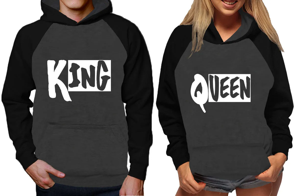 King Queen Couple Matching Hoodies, Matching Contrast Raglan Hoodies