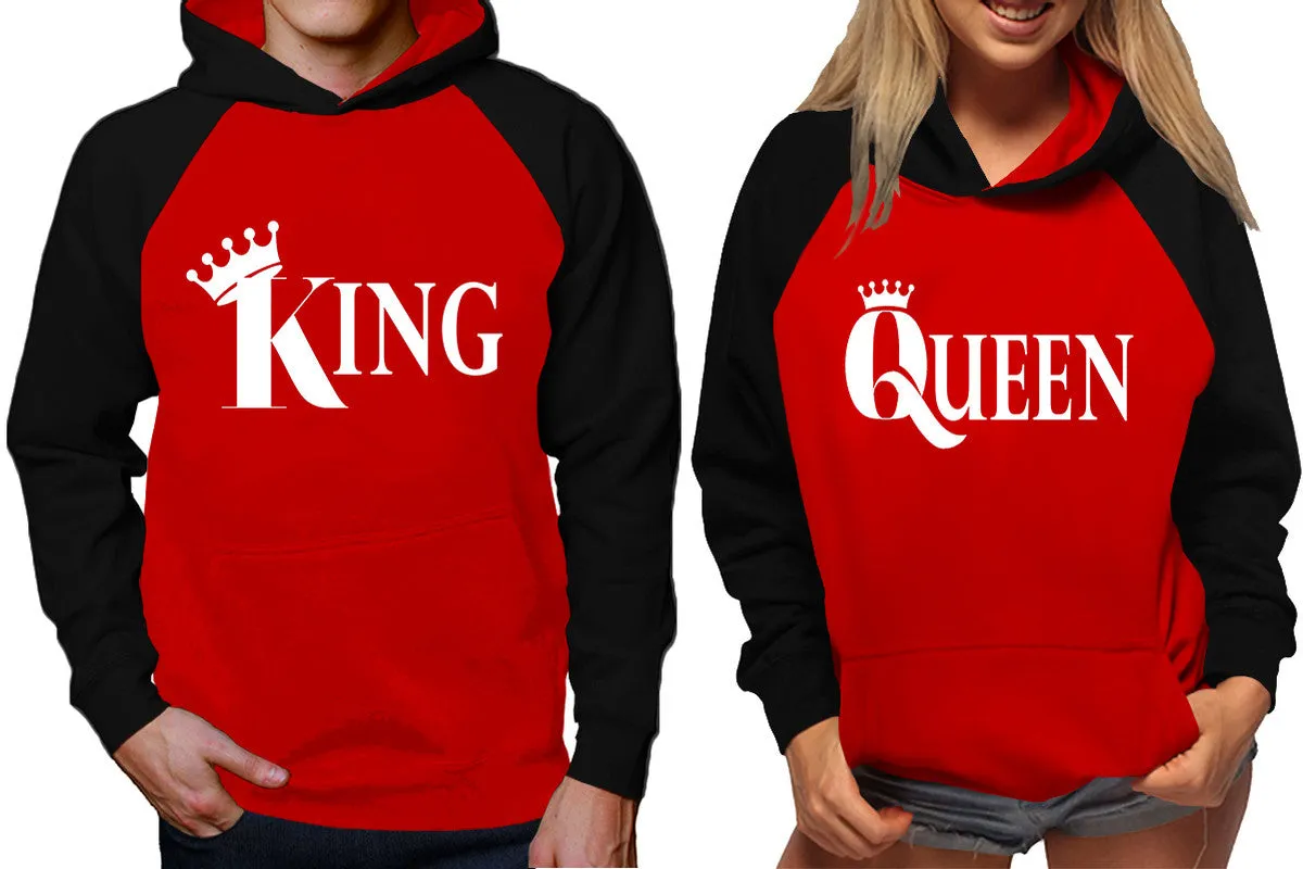 King Queen Couple Matching Hoodies, Matching Contrast Raglan Hoodies