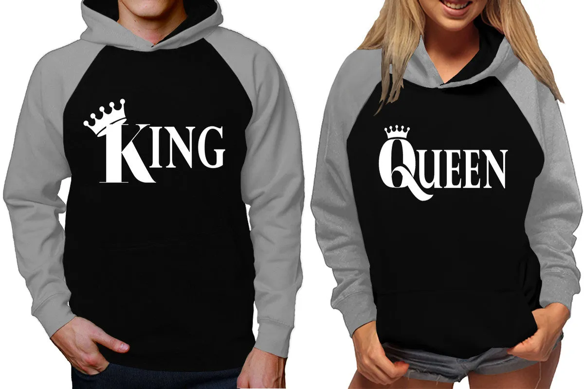 King Queen Couple Matching Hoodies, Matching Contrast Raglan Hoodies