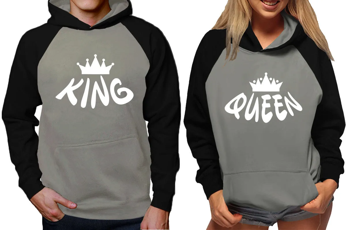 King Queen Couple Matching Hoodies, Matching Contrast Raglan Hoodies